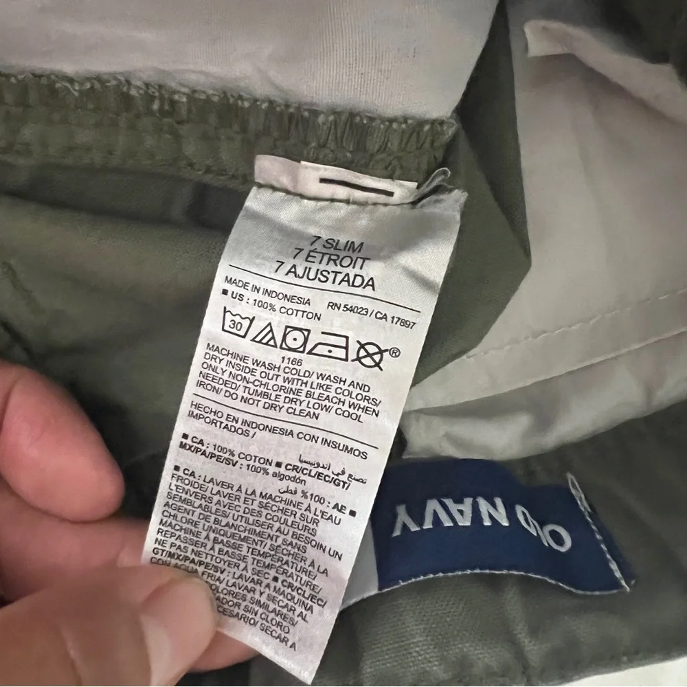 Old Navy Boys Bundle (2) Size 7 Slim Baggy Cargo Pants Beige Olive Adj Waist